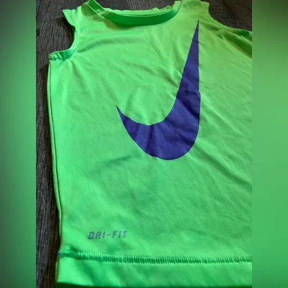 Nike Girls Dri-Fit Tank Top Neon Green Purple Swoosh Size 5/6 - Picture 3 of 8
